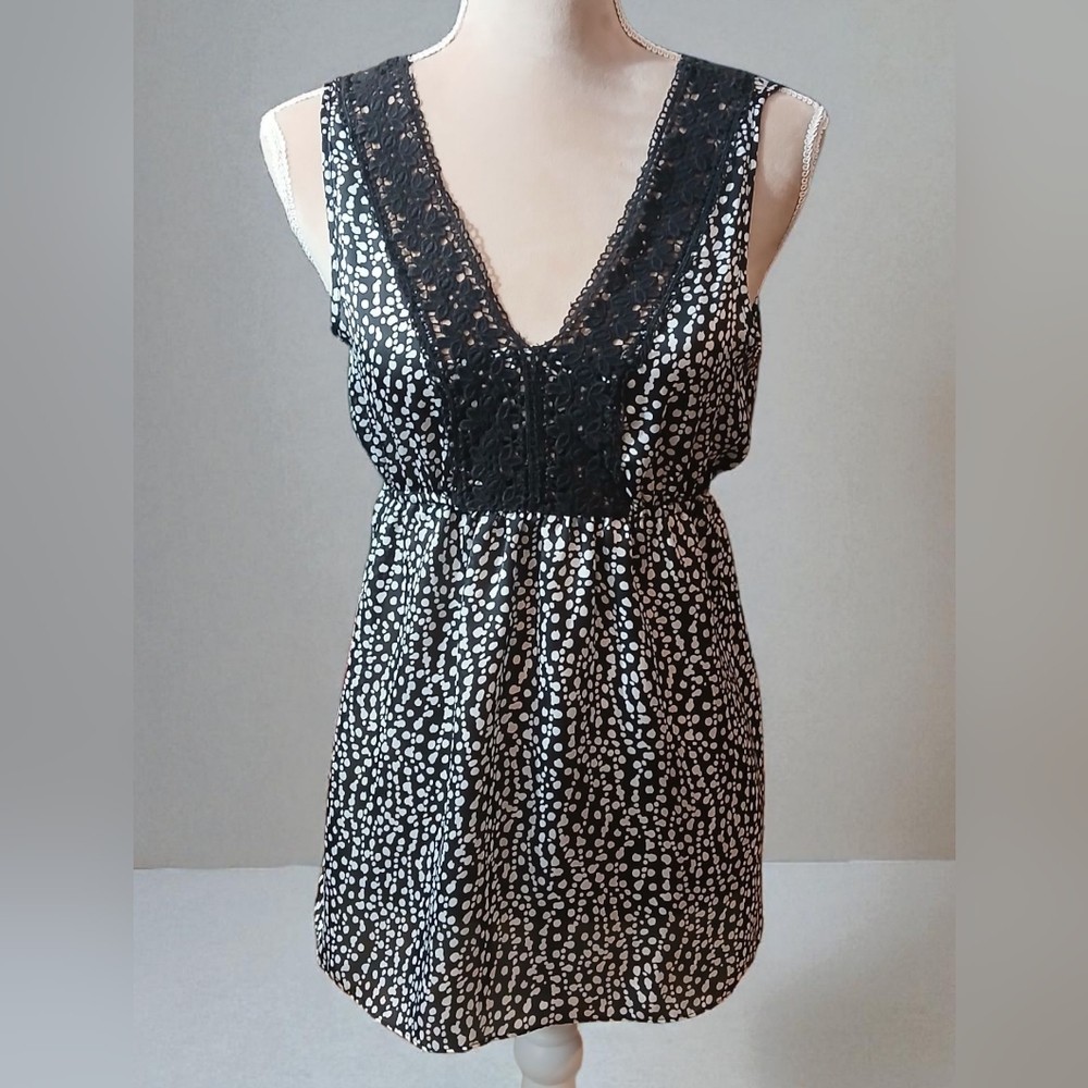 Vintage Y2K Willi Smith Black White Satin Tank  Crochet High Waist Womans Small